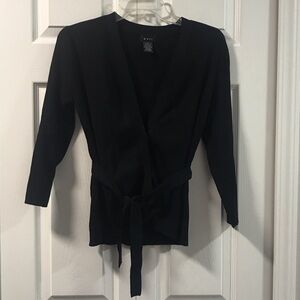 EVIE Black Ribbed Women's Cardigan with Belt